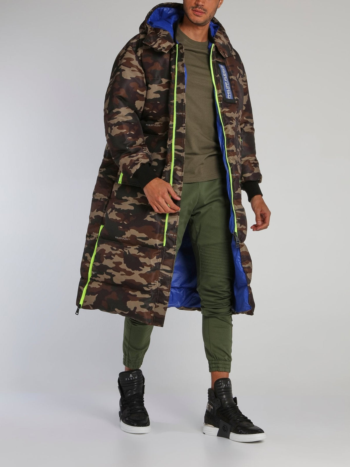 Camo Logo Long Puffer Jacket