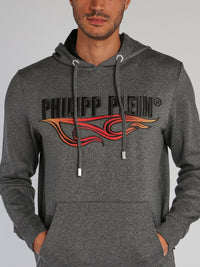 Grey Embroidered Drawcord Hoodie