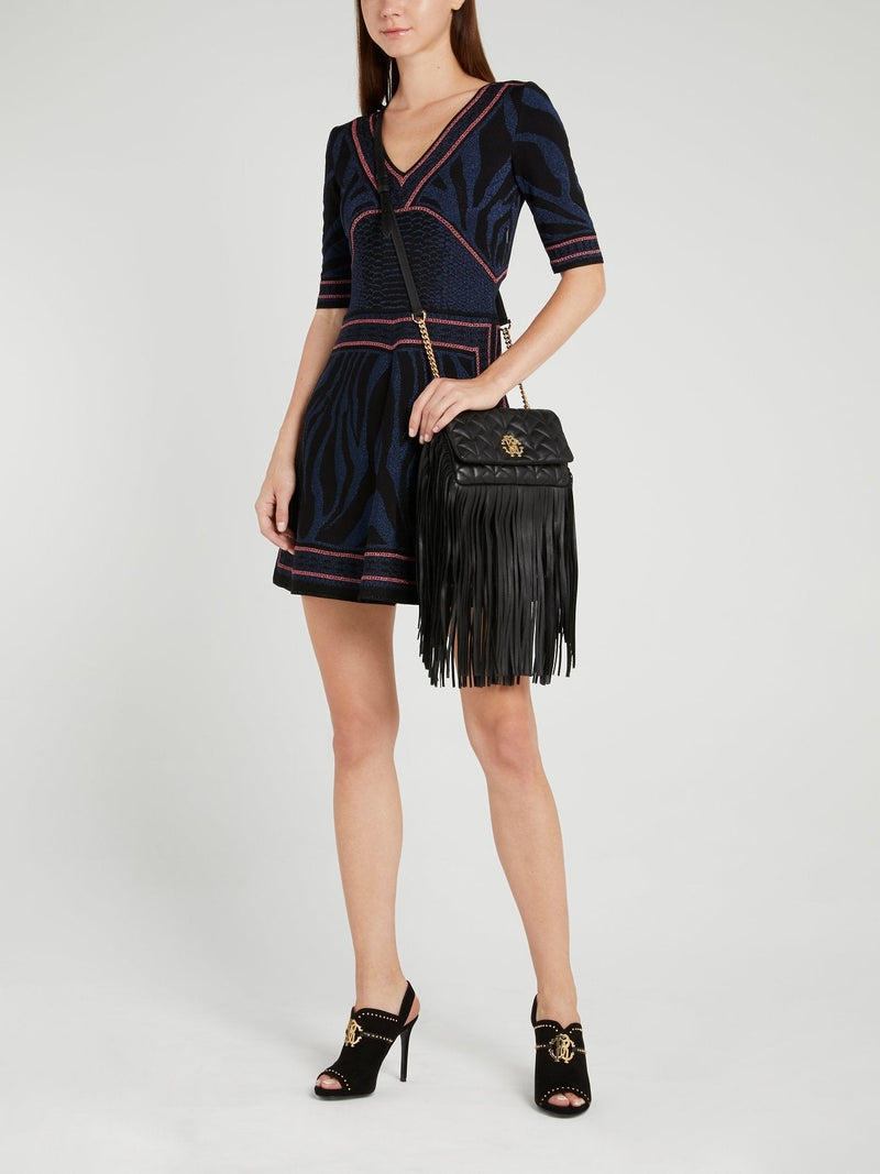 Black Fringe Nappa Shoulder Bag