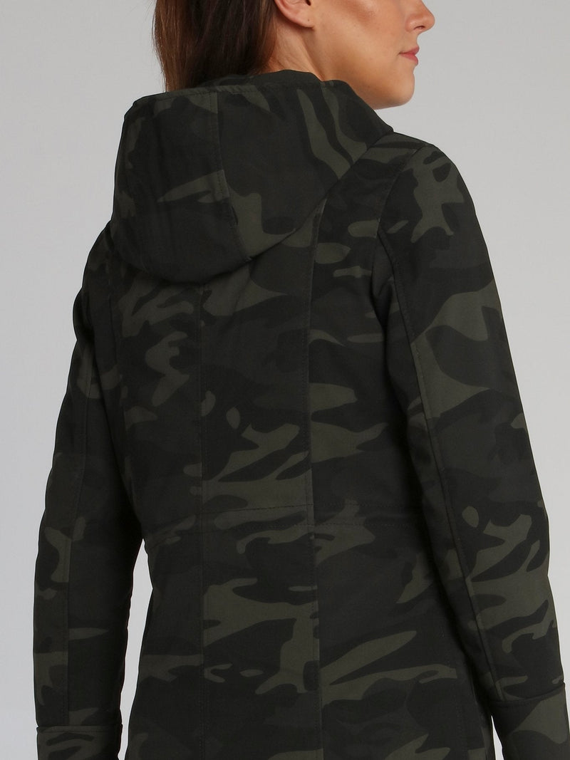 Detachable Fur Trim Camo Parka