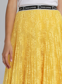 Yellow Accordion Tulle Midi Skirt