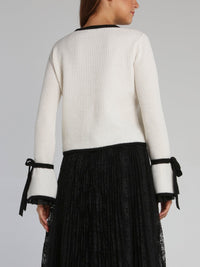 White Ribbon Cuff Knitted Top