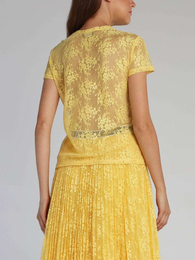 Yellow Floral Lace T-Shirt