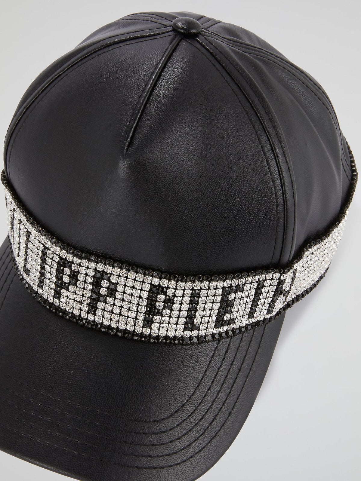 Black Crystal Studded Logo Statement Cap