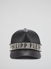 Black Crystal Studded Logo Statement Cap