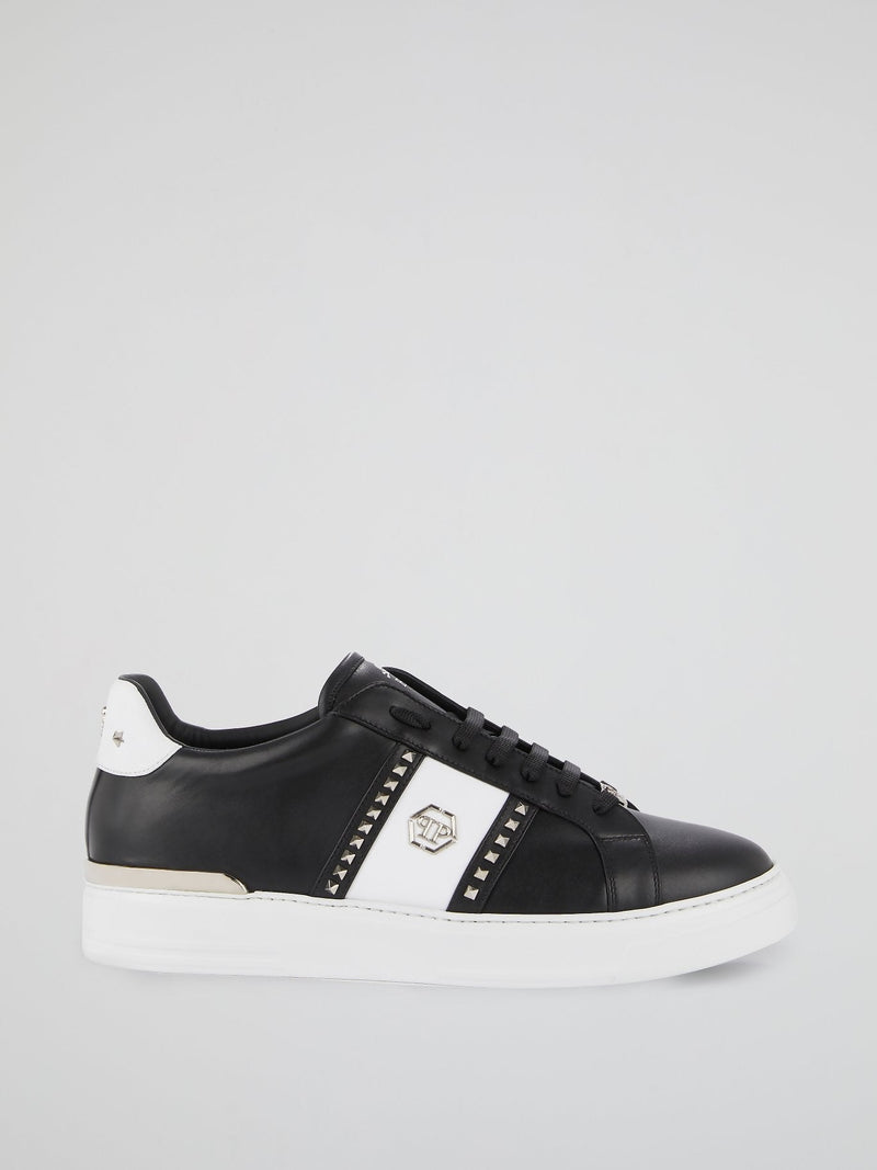 Black Contrast Studded Leather Sneakers