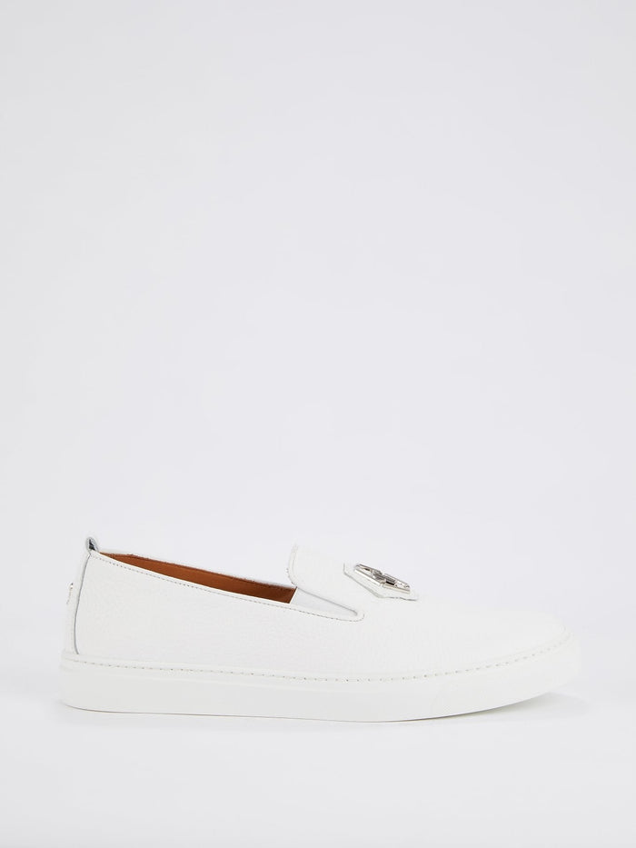 White Monogram Patched Slip On Trainers