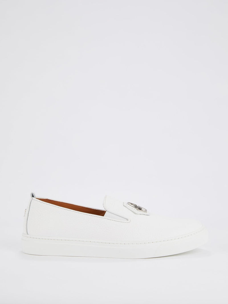 White Monogram Patched Slip On Trainers