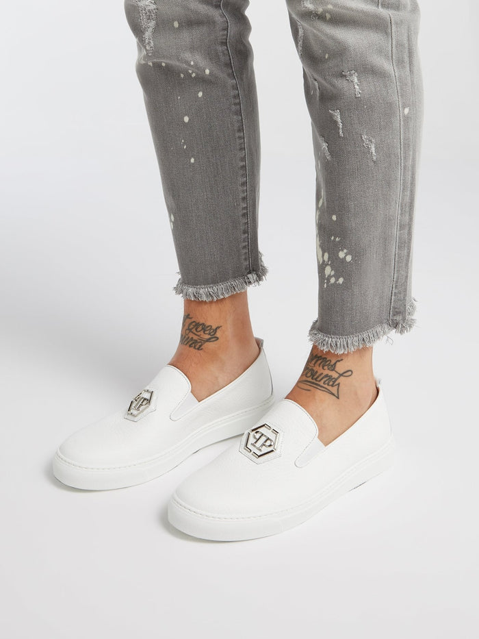 White Monogram Patched Slip On Trainers