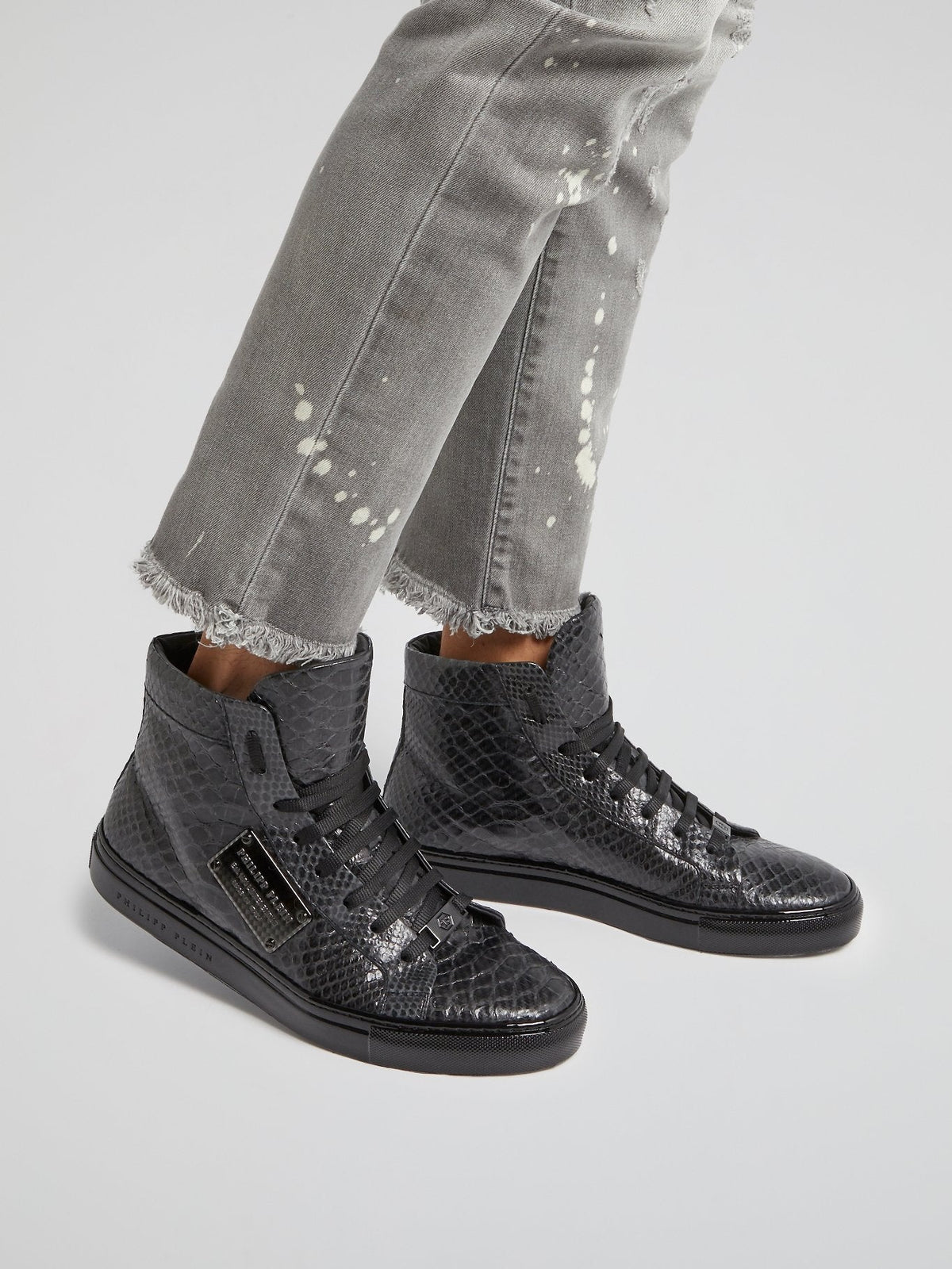 Black High Top Reptile Sneakers