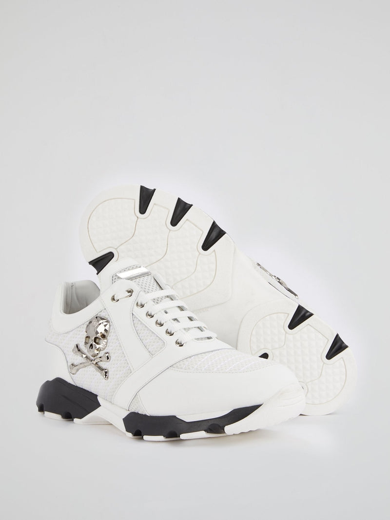 White Mesh Panel Skull Sneakers