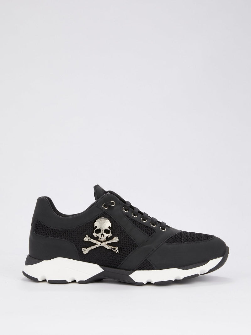 Black Mesh Panel Skull Sneakers