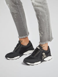 Black Mesh Panel Skull Sneakers