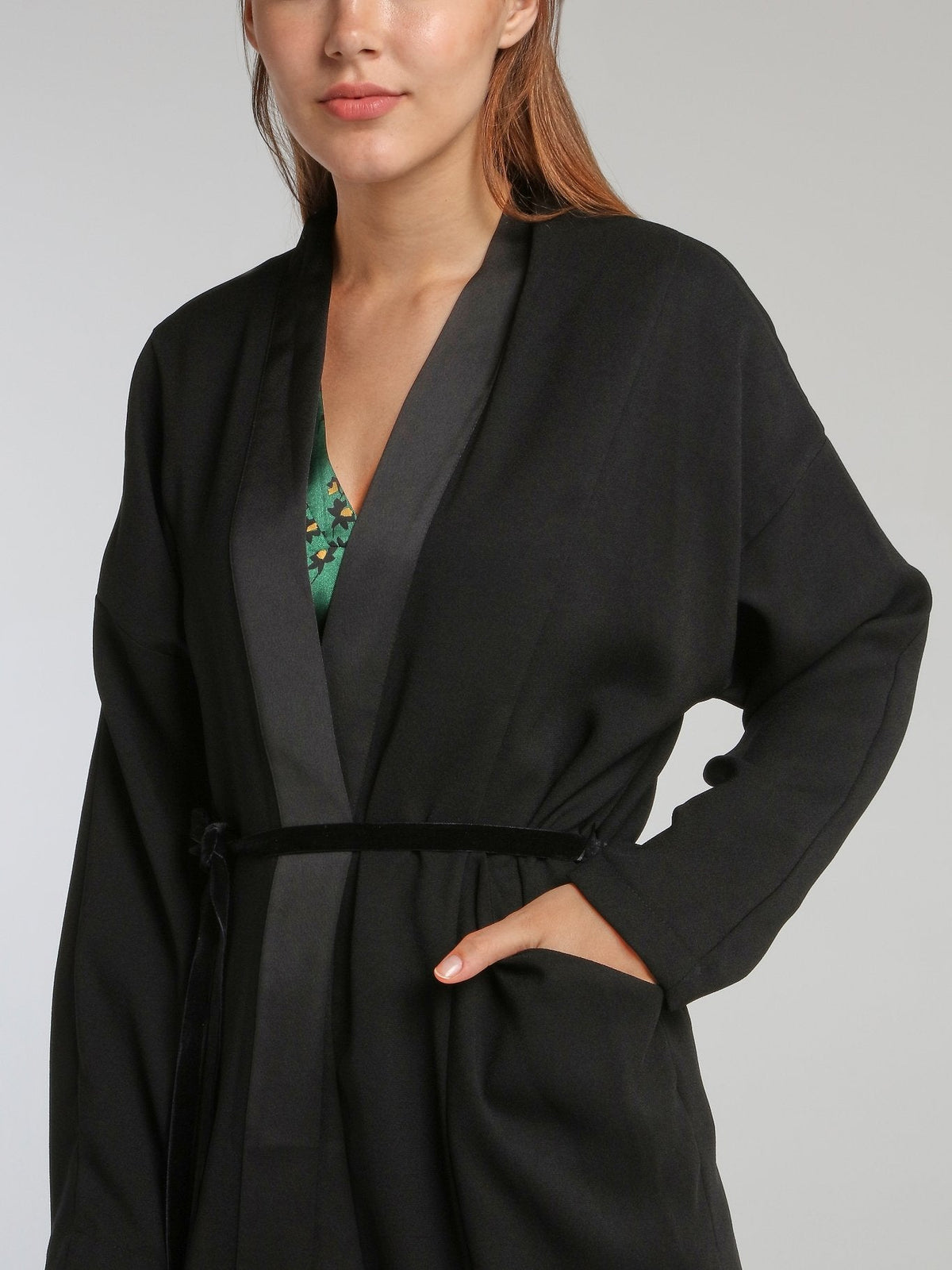 Viva Black Crepe Long Coat