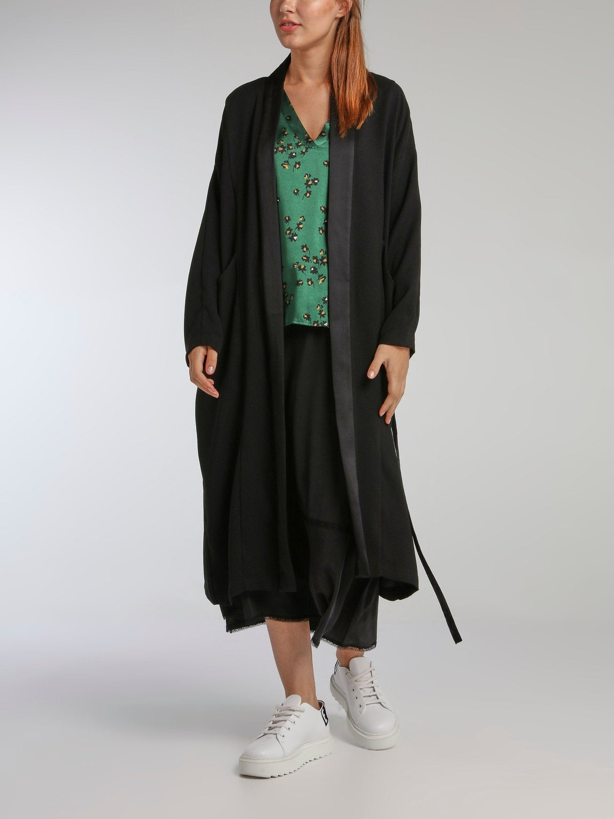 Viva Black Crepe Long Coat