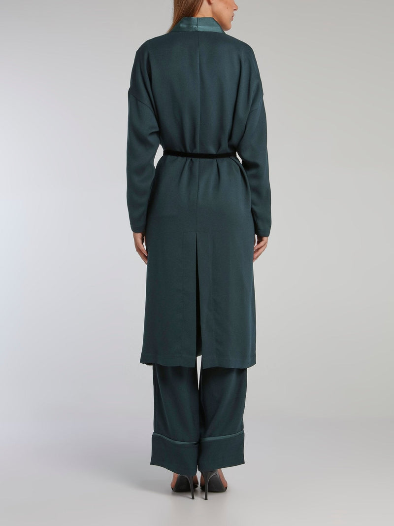 Viva Teal Crepe Long Coat