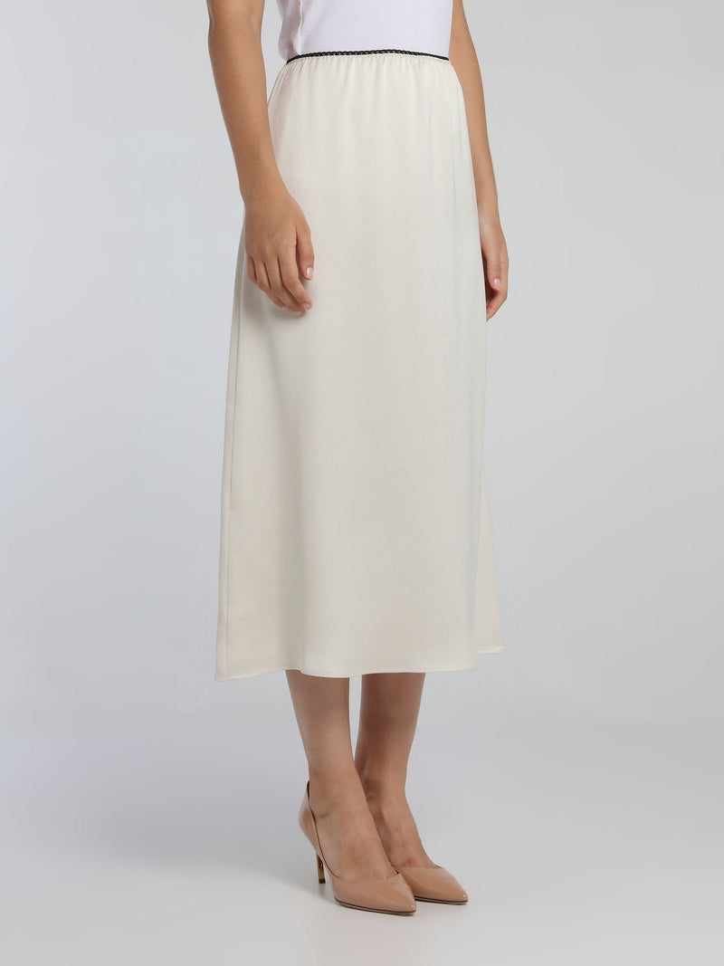 White High-Waist Column Midi Skirt