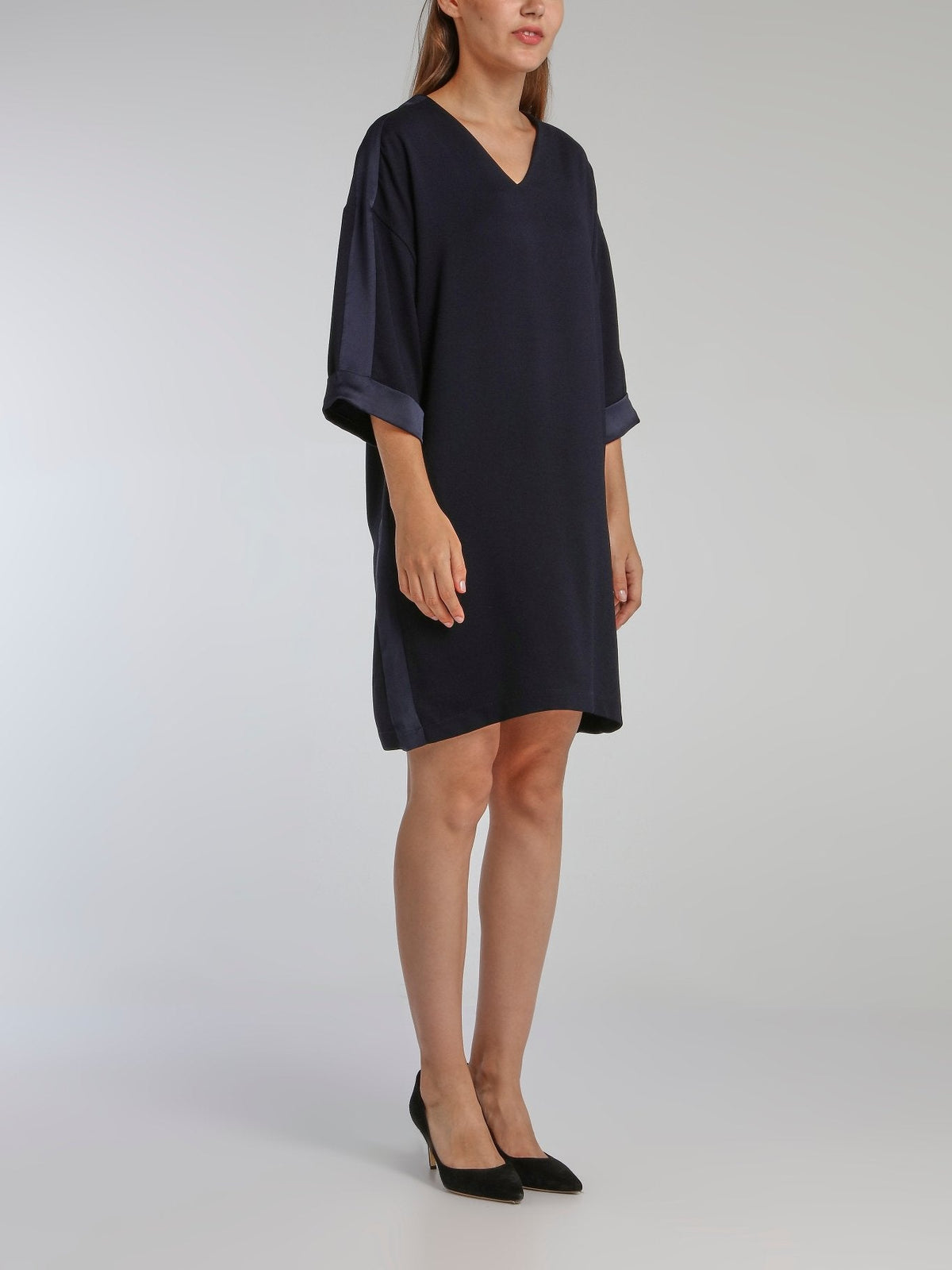 Valmy Navy Satin Panel Dress