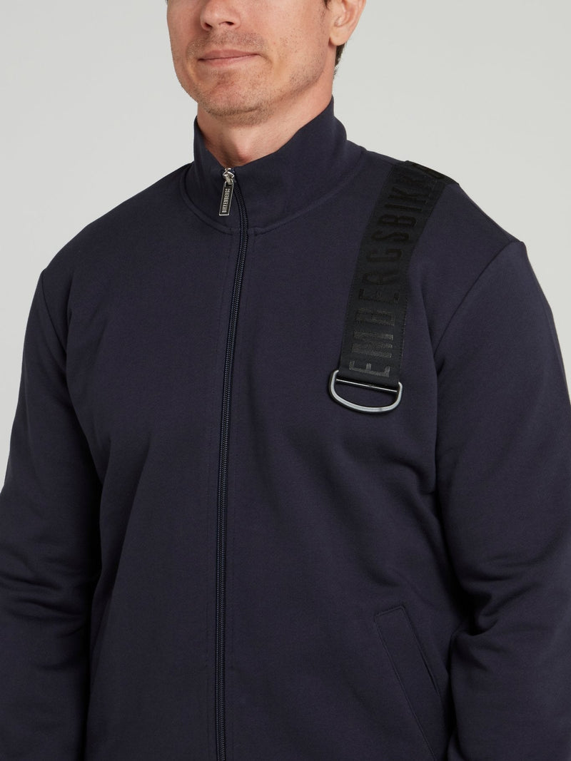 Navy Logo Strap High Neck Jacket