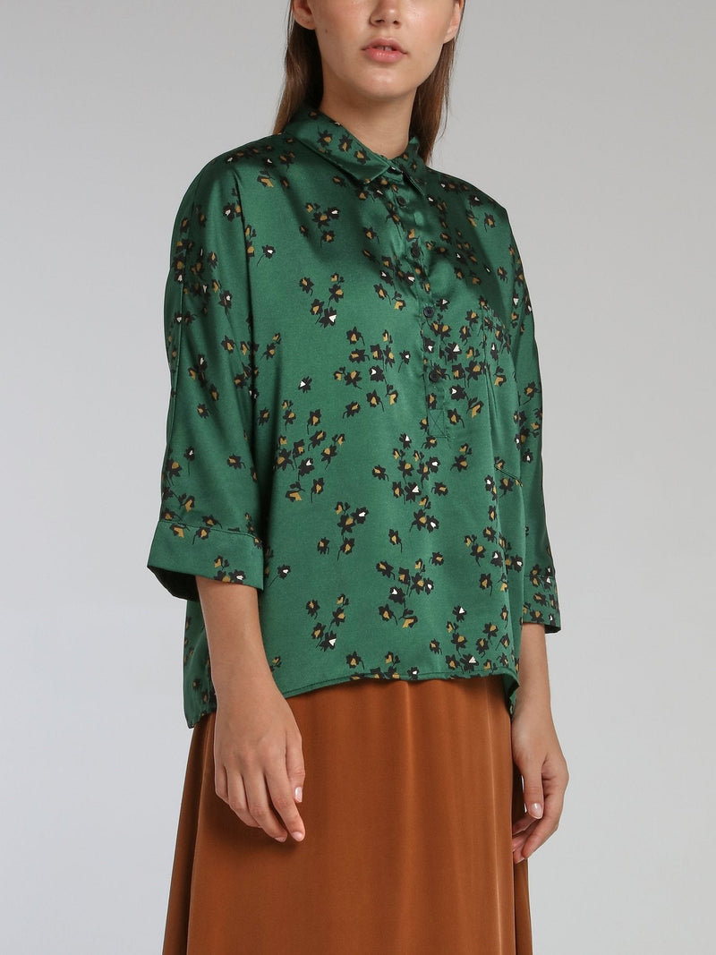 Victori Green Leaf Print Shirt