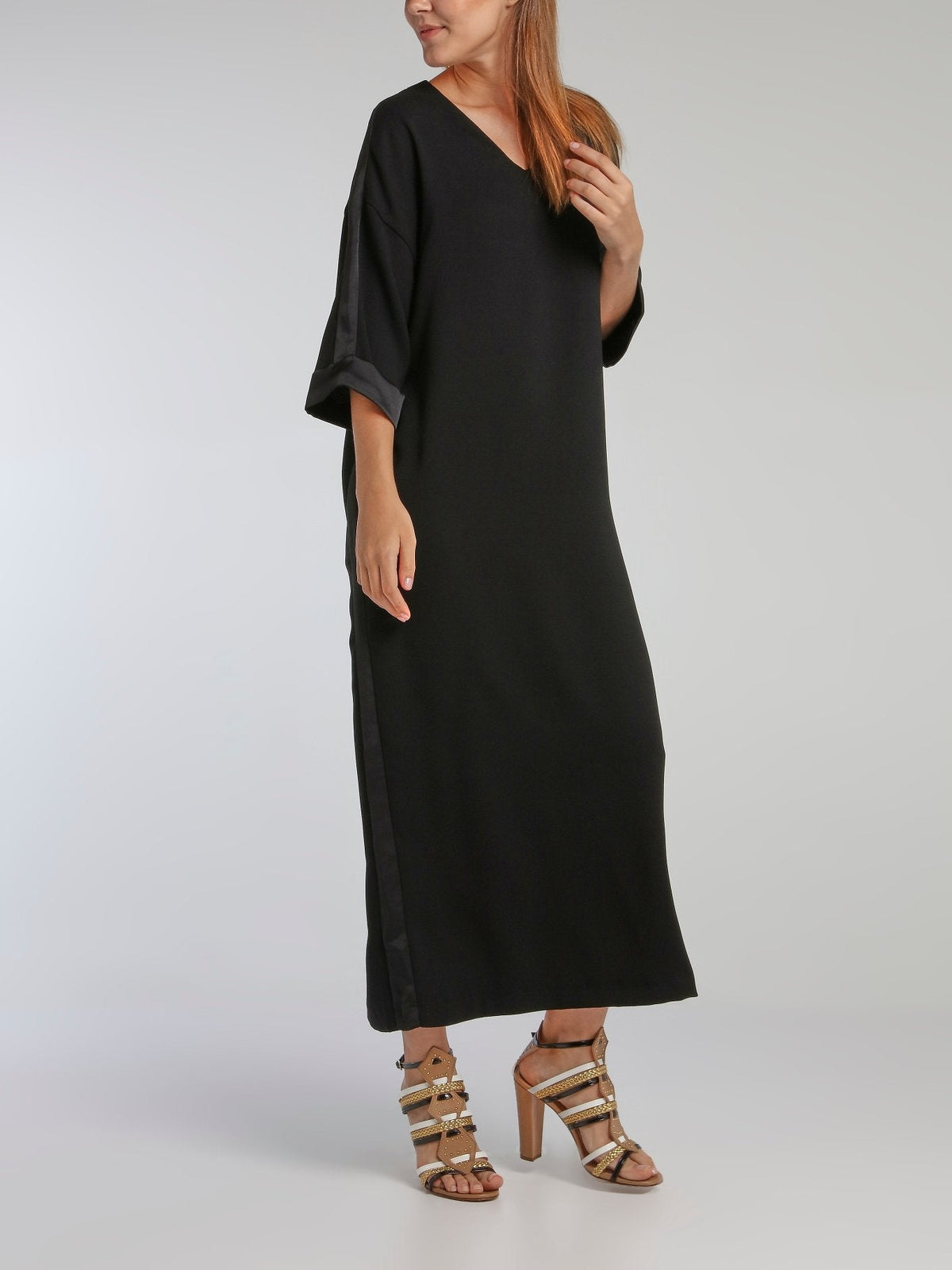 Virginie Black Crepe Satin Midi Dress