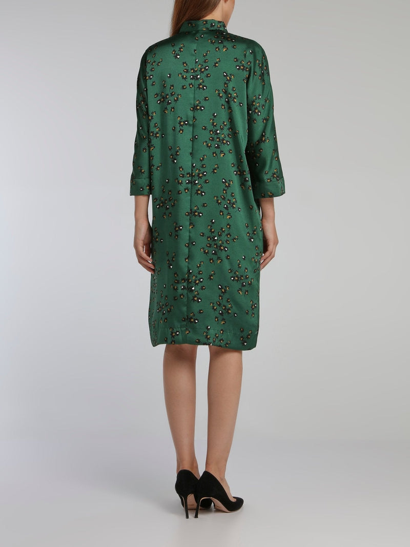 Vora Green Printed Shirt Dress