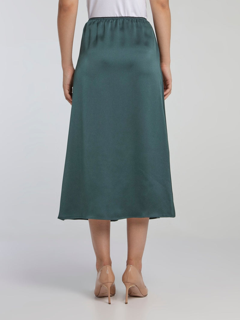 Teal High-Waist Column Midi Skirt