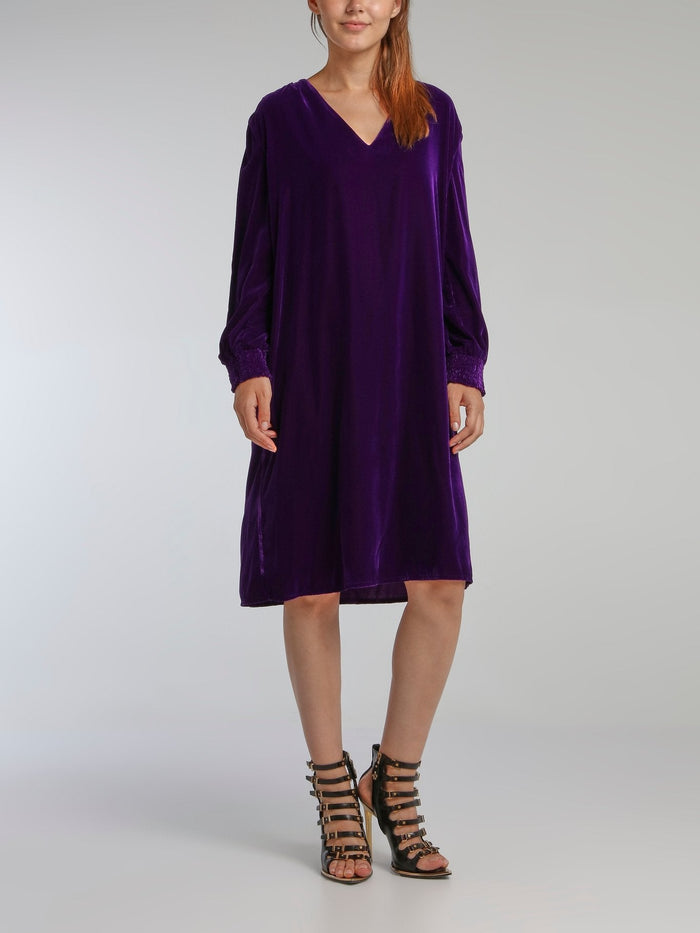 Warrior Purple V-Neck Straight Dress