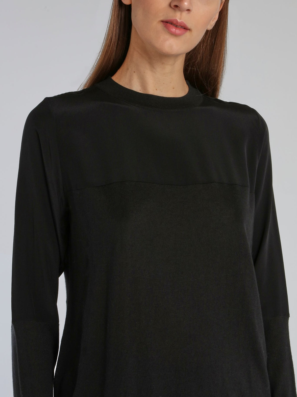 Black Knit Panel Crewneck Top