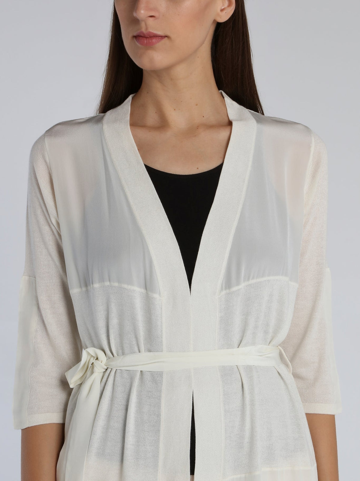 White Tie Front Knit Cardigan