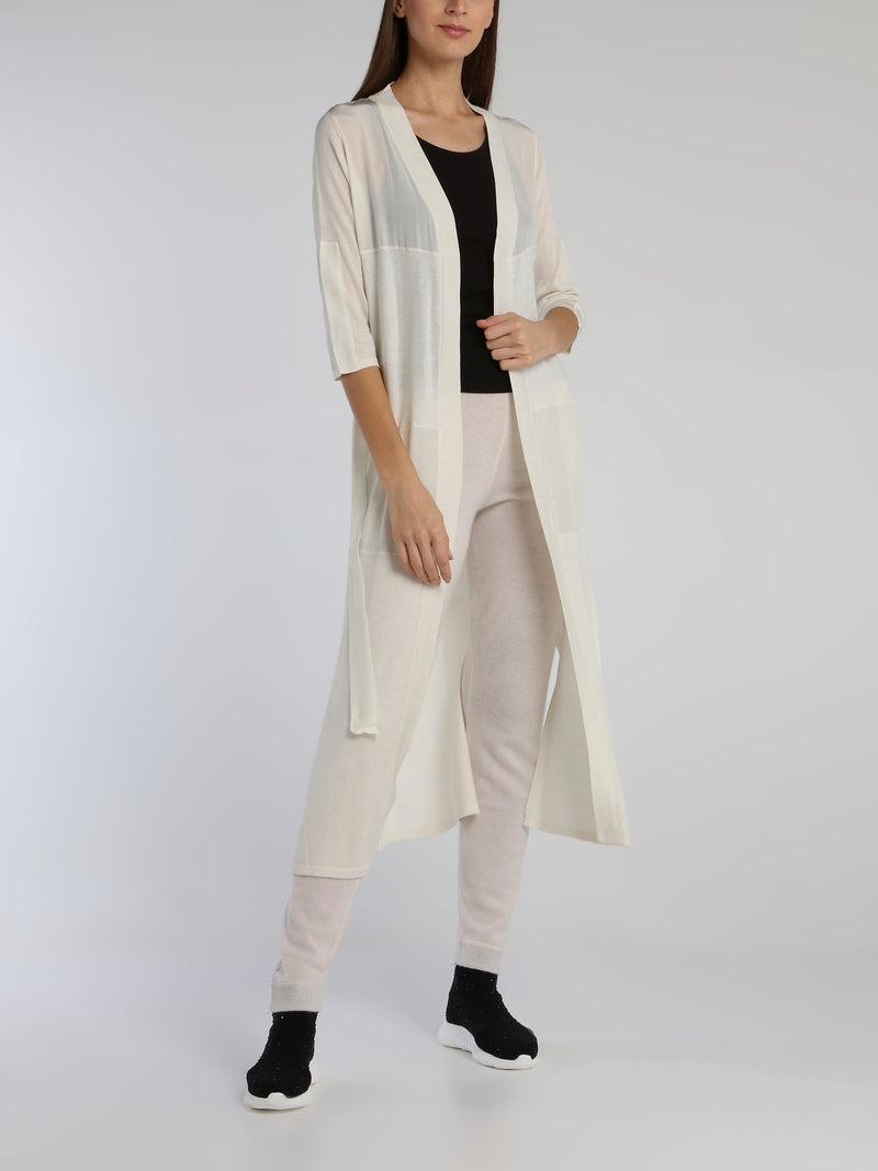 White Tie Front Knit Cardigan