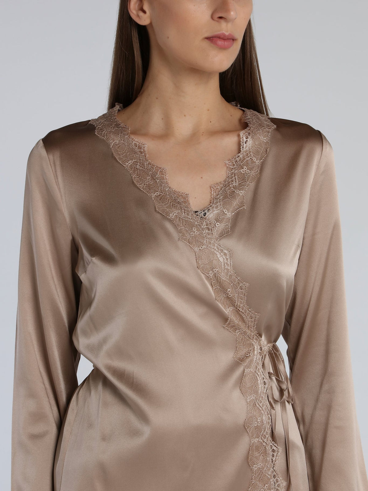 Brown Lace Trim Wrap Top