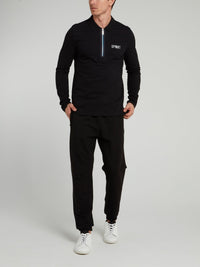 Black Zip Up Long Sleeve Polo Shirt