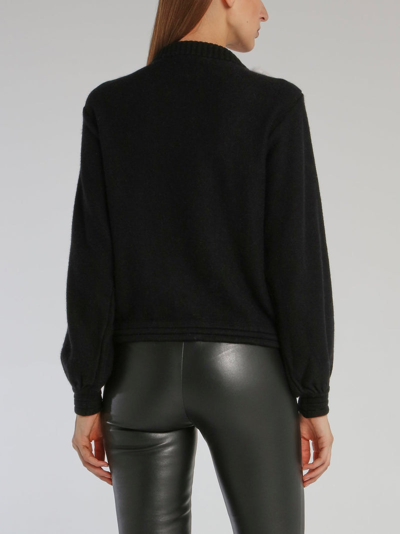 Black Fur Detail Ribbed Jumper