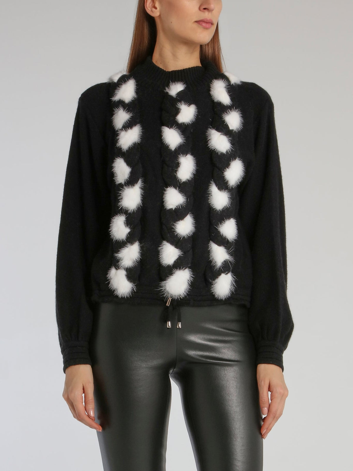 Black Fur Detail Ribbed Jumper