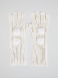 White Mink Fur Pom Pom Gloves