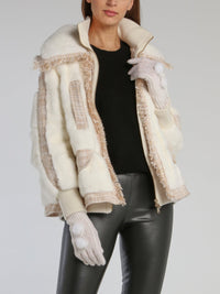 White Mink Fur Pom Pom Gloves