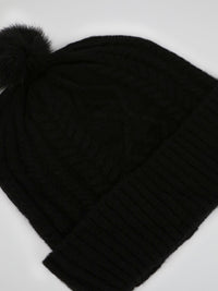 Black Vison Fur Pom Pom Bonnet