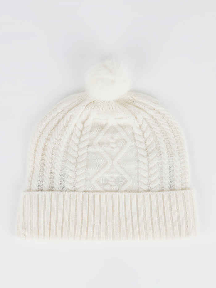 White Vison Fur Pom Pom Bonnet