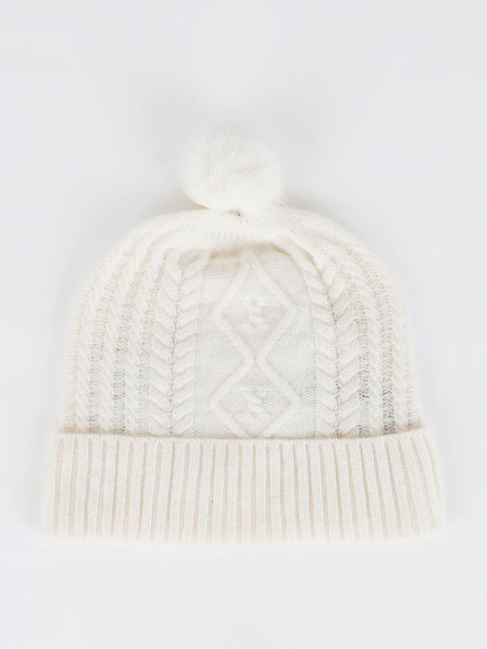 White Vison Fur Pom Pom Bonnet