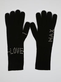 Black Strass Embellished Gloves