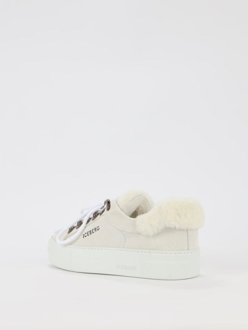 White Fur Trim Suede Trainers