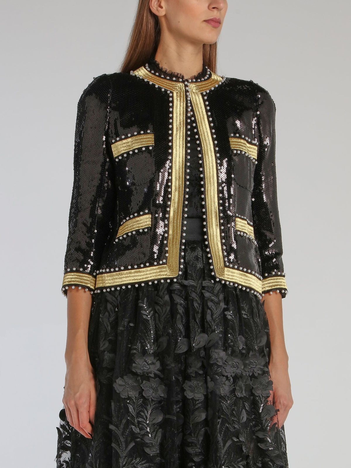 Black Paillette Embroidered Blazer