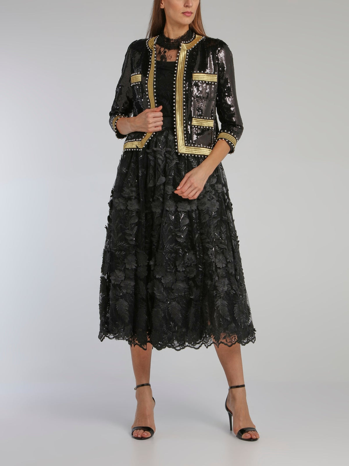 Black Paillette Embroidered Blazer