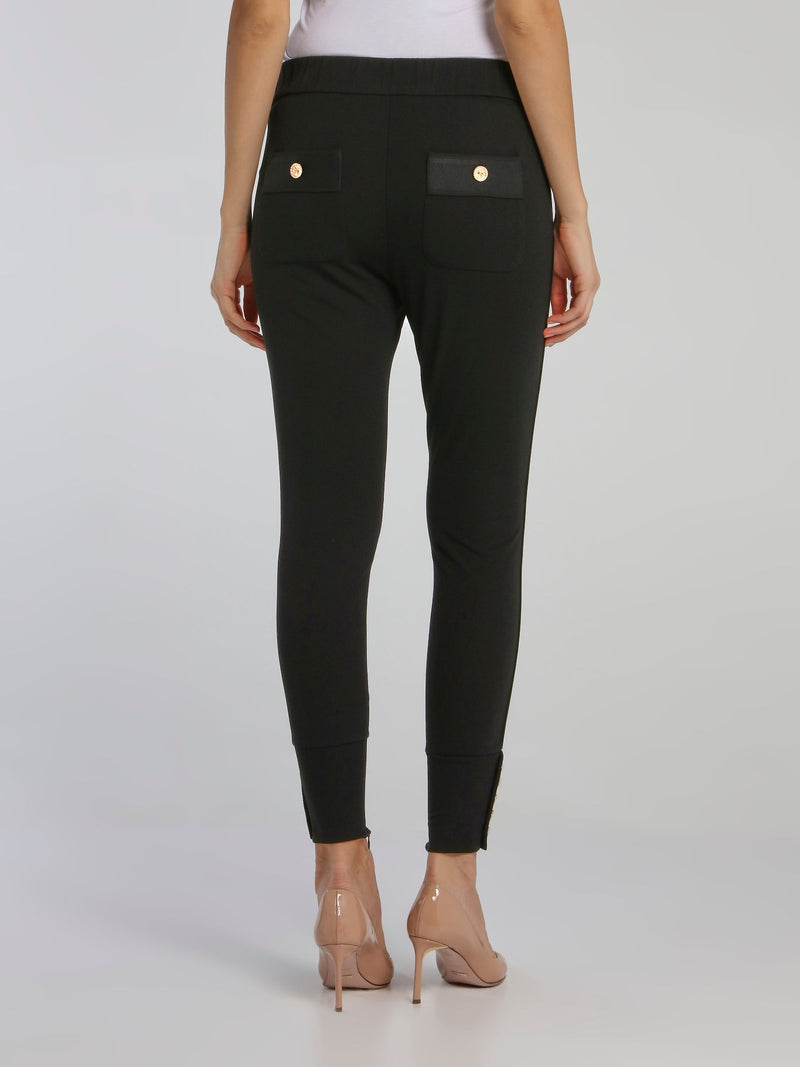 Black Button Detail Waistband Pants