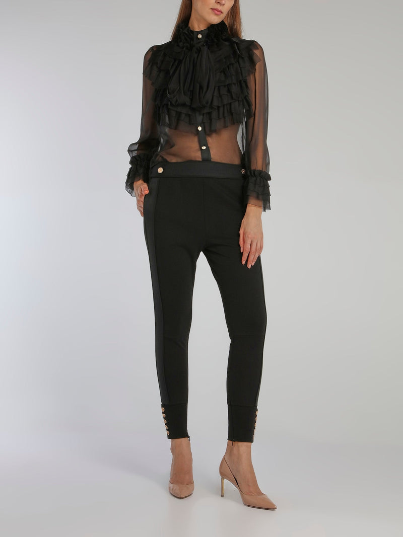 Black Button Detail Waistband Pants