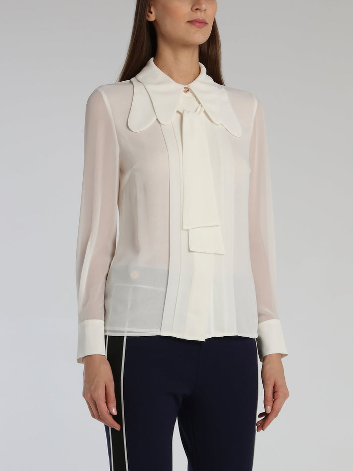 White Multi-Collar Pleated Blouse