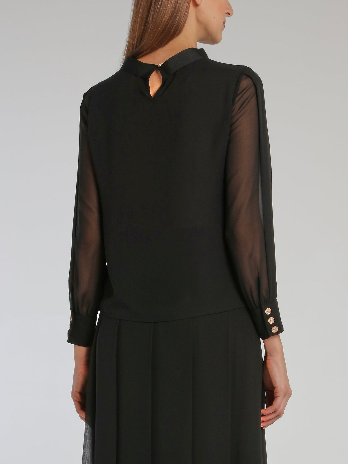 Black Ribbon Detail Mesh Sleeve Top