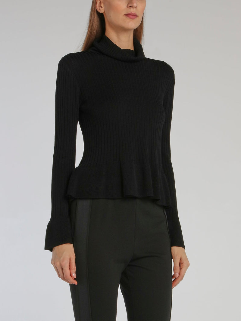 Black Cowl Neck Peplum Sweater Top