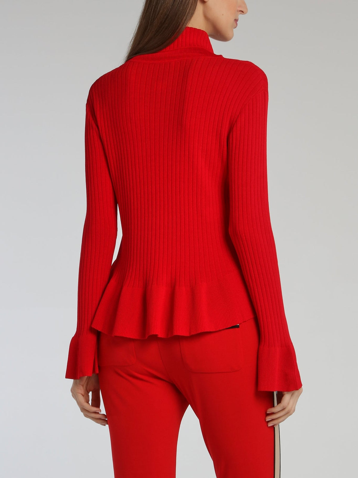 Red Cowl Neck Peplum Sweater Top